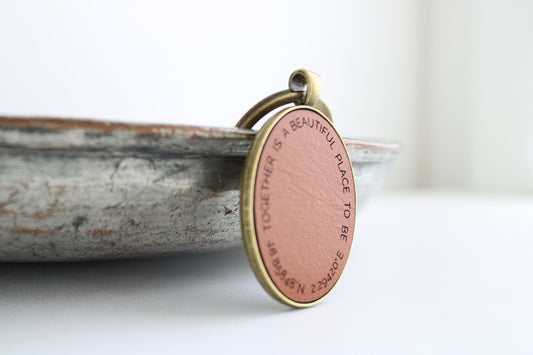 Oval leather personalised co-ordinates keyring