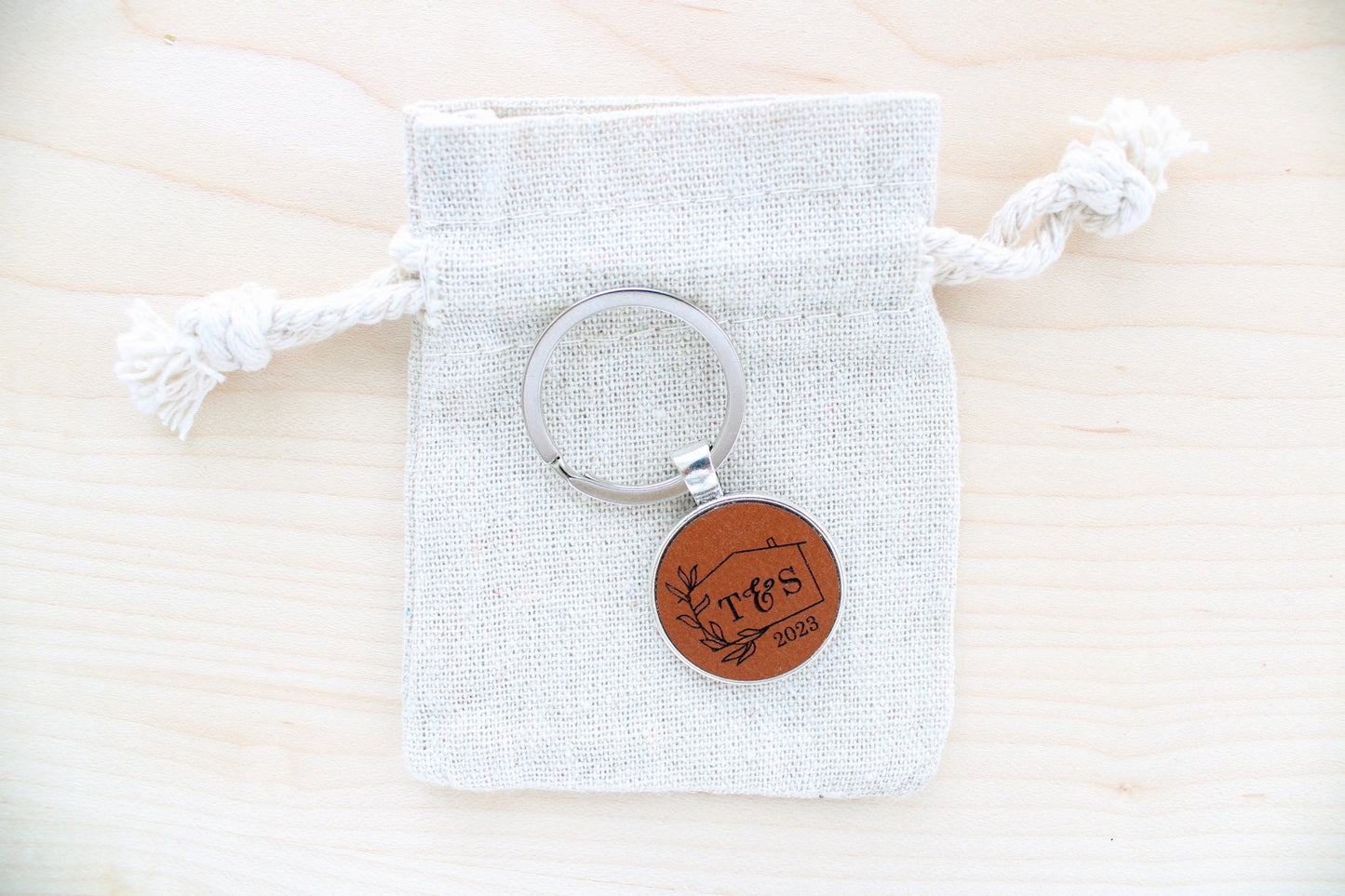 New home leather personalised keyring