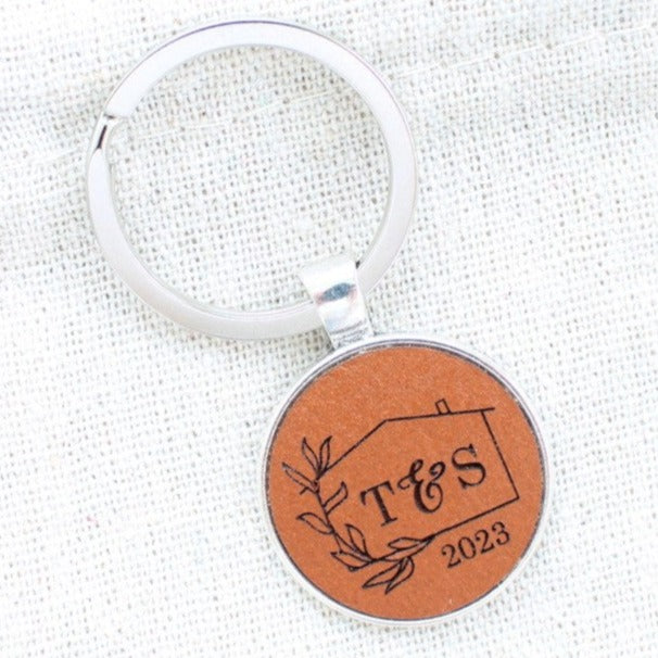 New home leather personalised keyring
