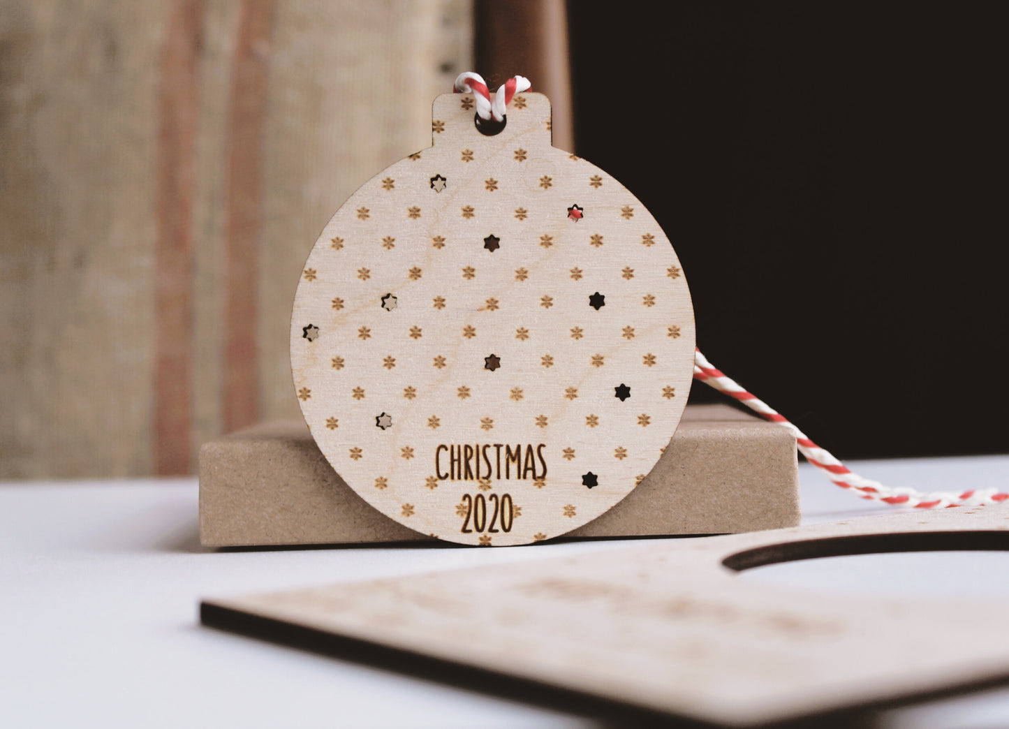 Wooden postcard with removable decoration, Christmas letterbox gift