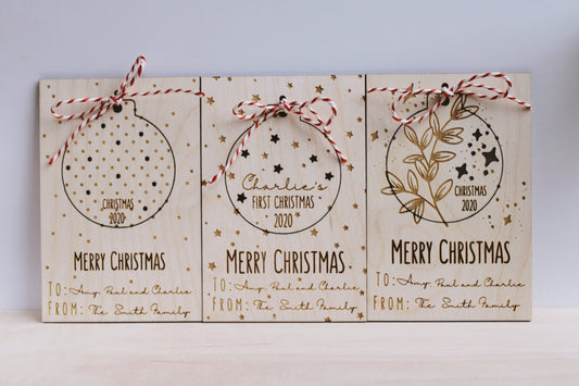 Wooden postcard with removable decoration, Christmas letterbox gift