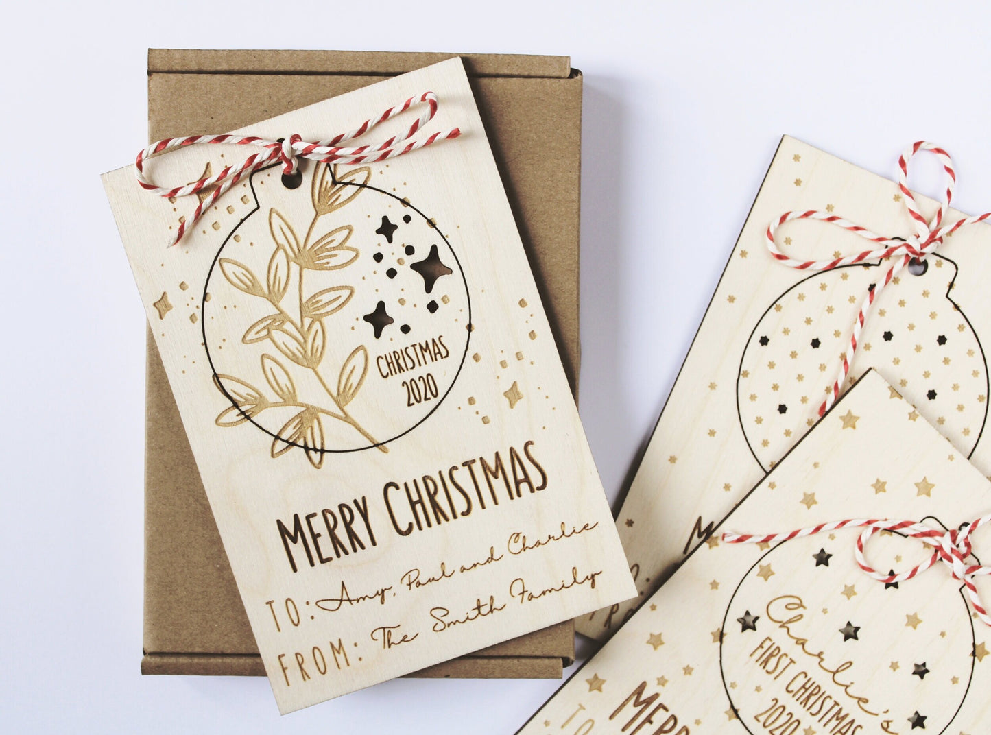 Wooden postcard with removable decoration, Christmas letterbox gift