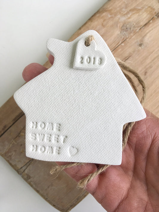 Clay housewarming gift stamped with Home Sweet Home