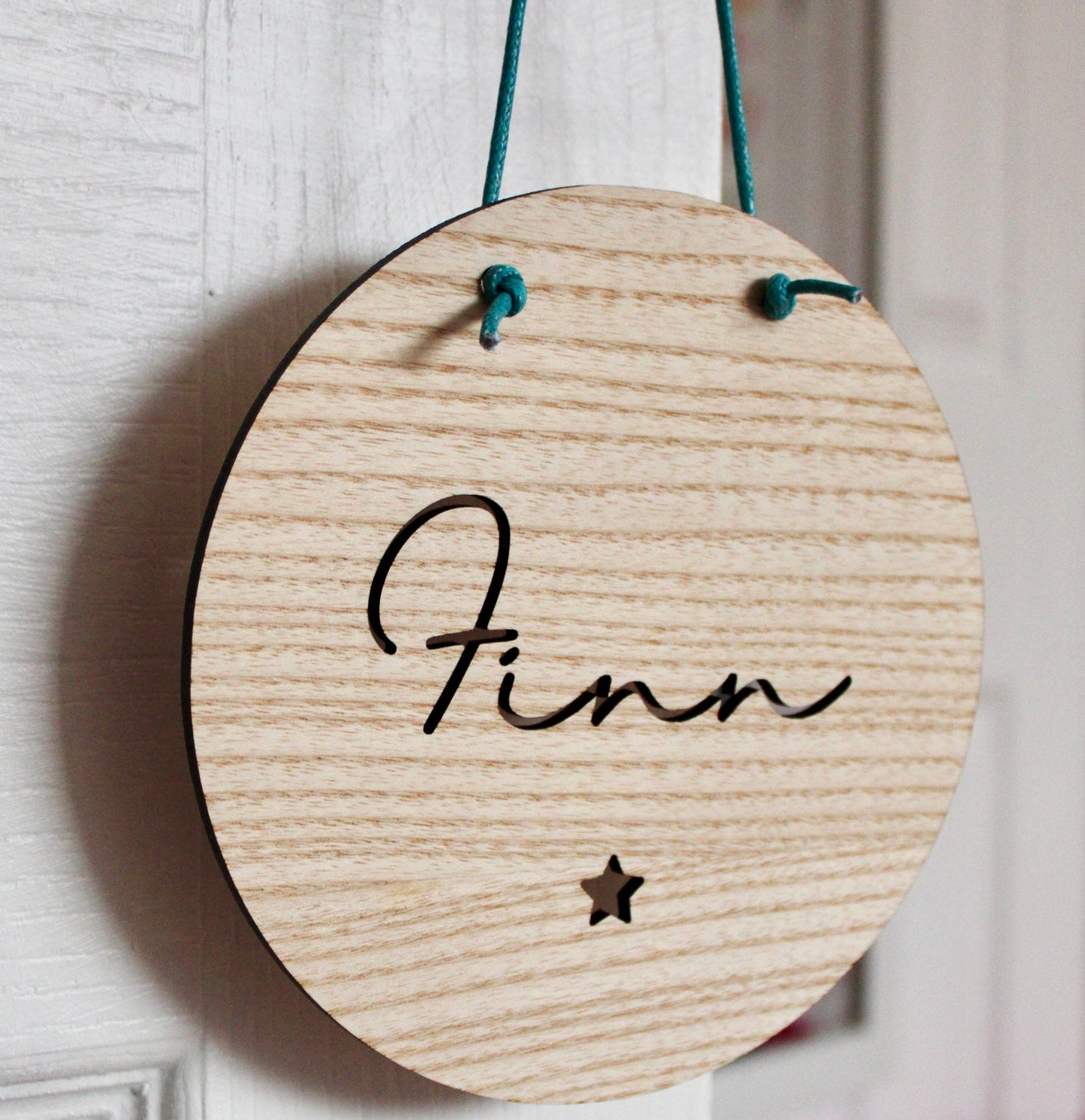 Ash wood sign with name cut-out