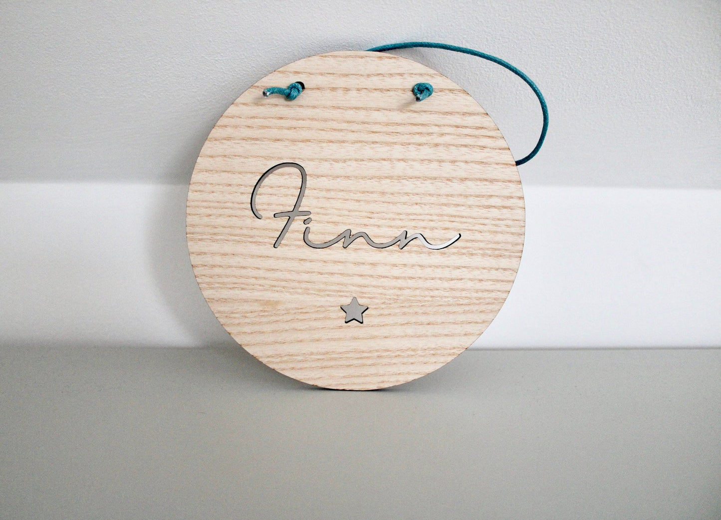 Ash wood sign with name cut-out