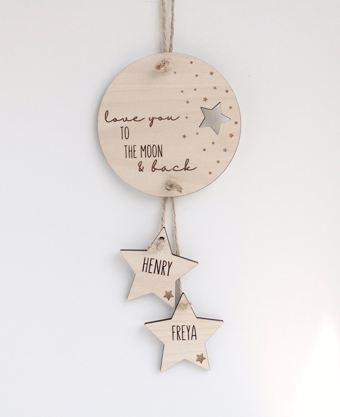 Wood nursery star garland with personalised stars