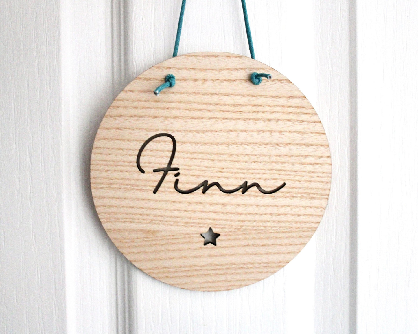 Ash wood sign with name cut-out
