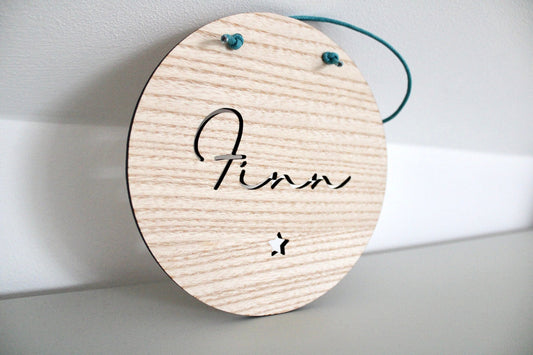 Ash wood sign with name cut-out