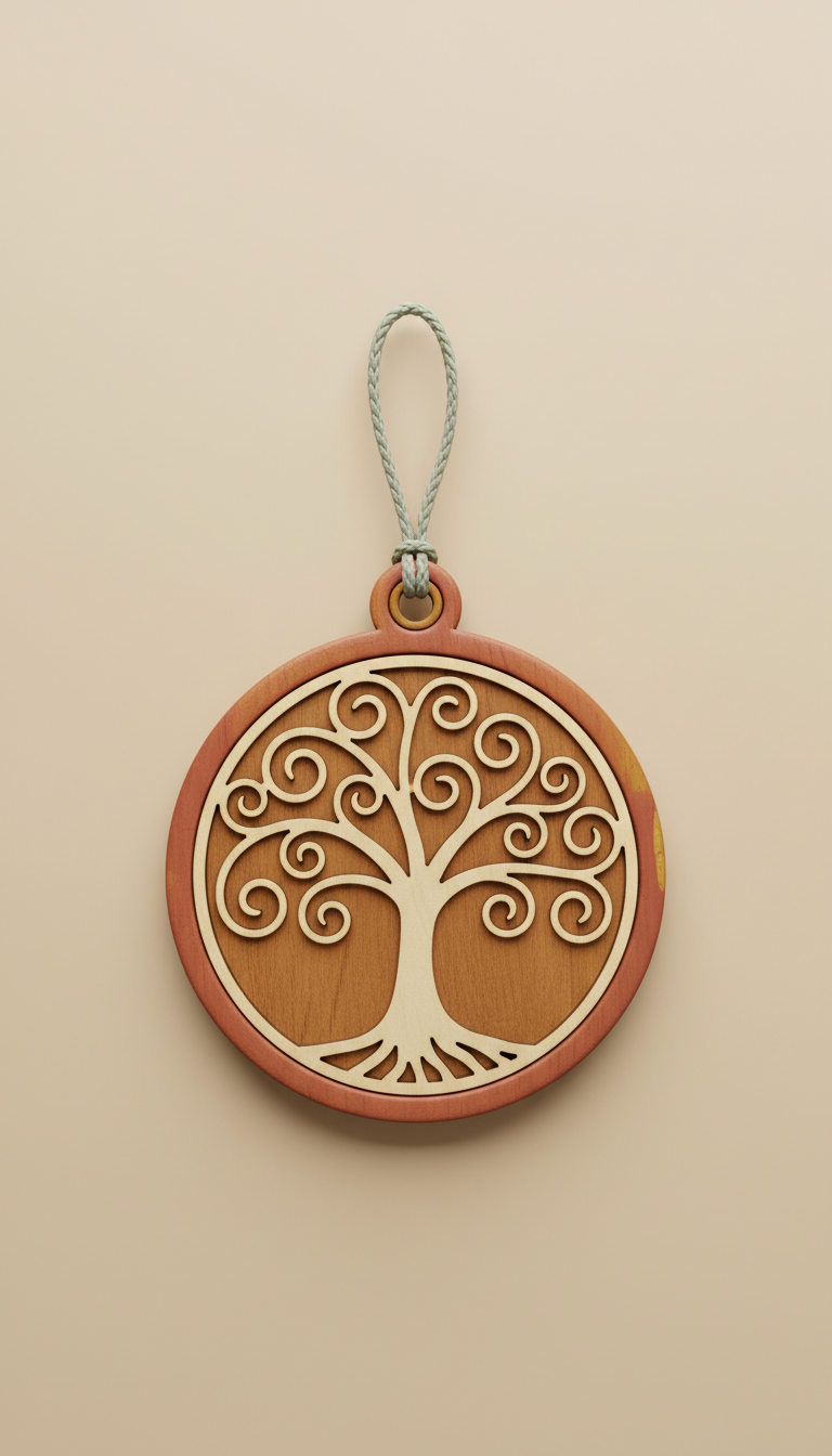 Hand-finished wooden memory ornament with ribbon loop