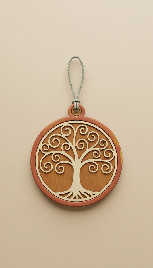 Hand-finished wooden memory ornament with ribbon loop