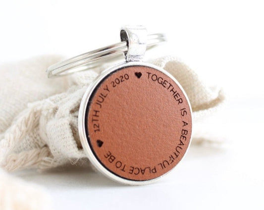 'Together is a beautiful place to be' leather keyring