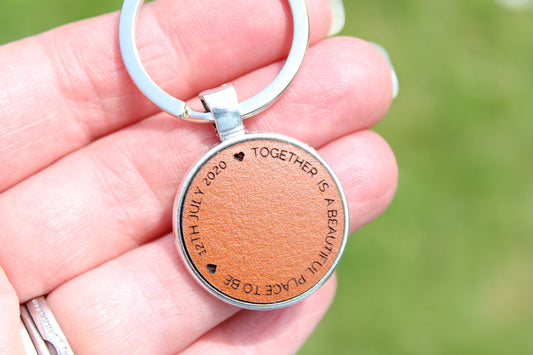 'Together is a beautiful place to be' leather keyring