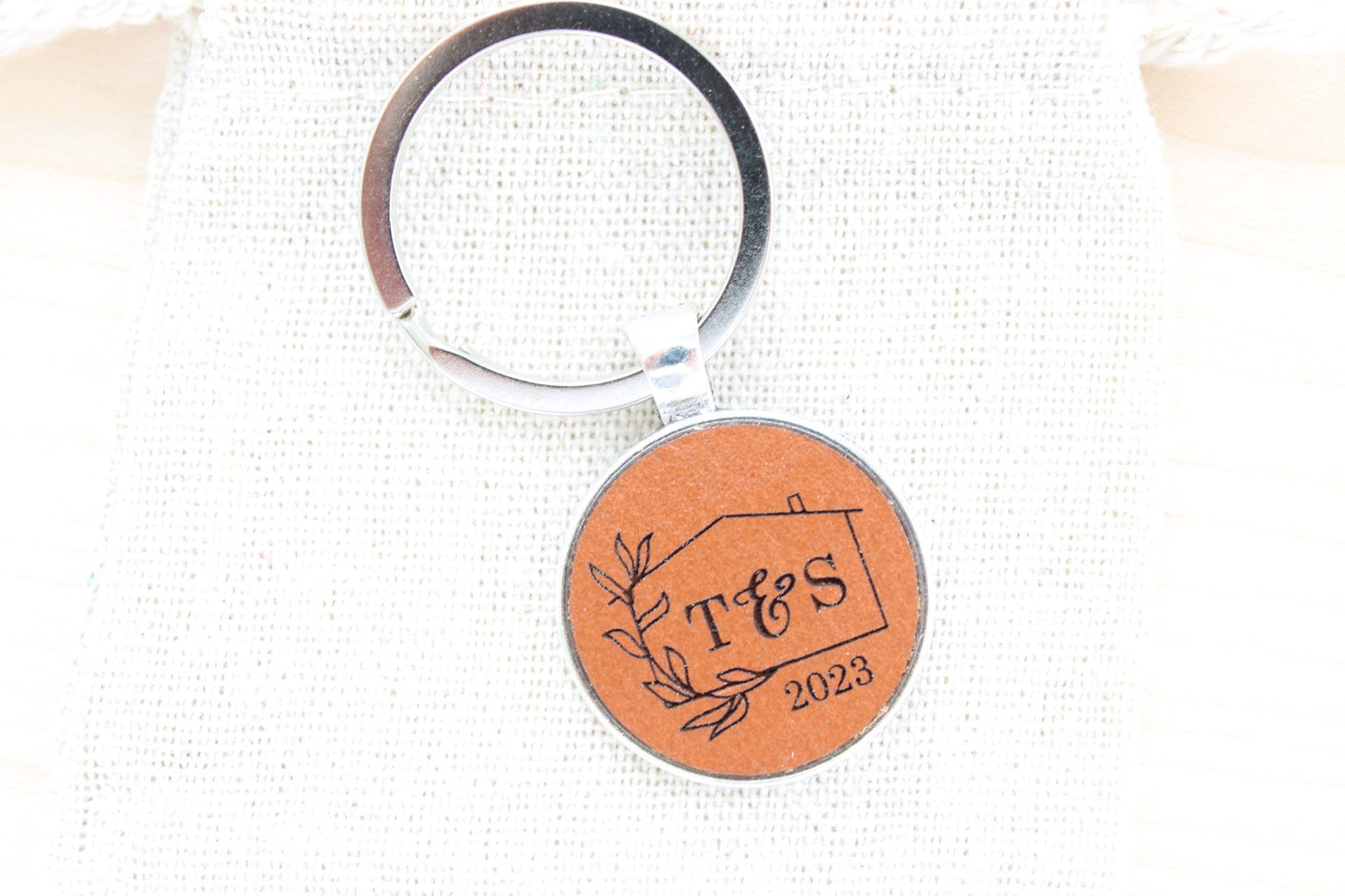 New home leather personalised keyring