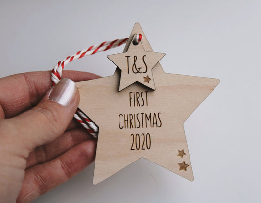 First Christmas wooden star decoration