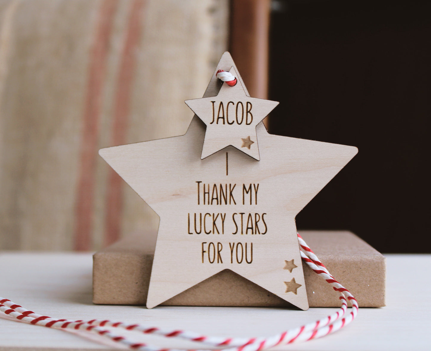 Wooden star decoration - I thank my lucky stars for you Christmas decoration
