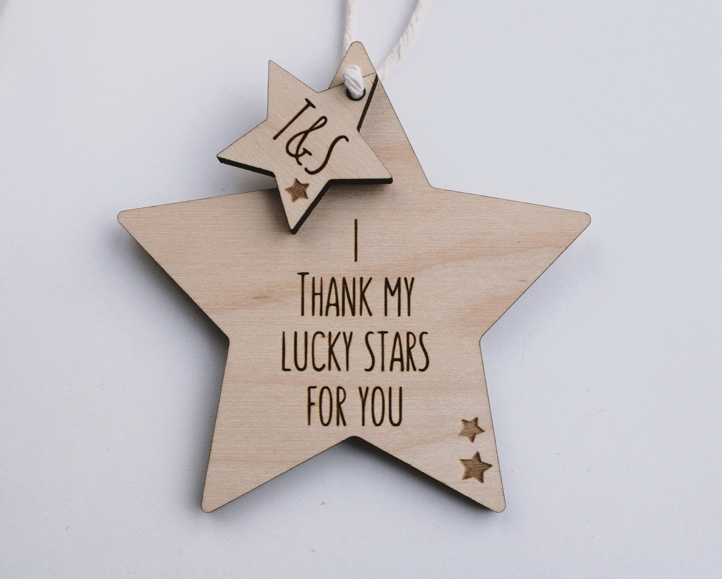 Wooden star decoration - I thank my lucky stars for you Christmas decoration