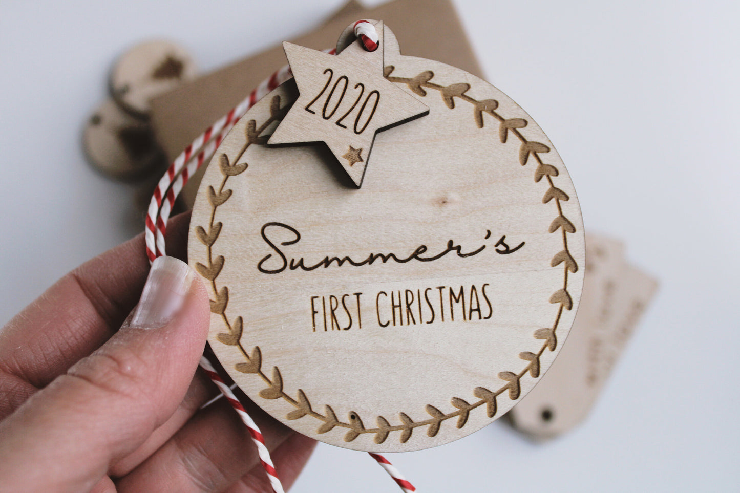 Wooden First Christmas bauble decoration