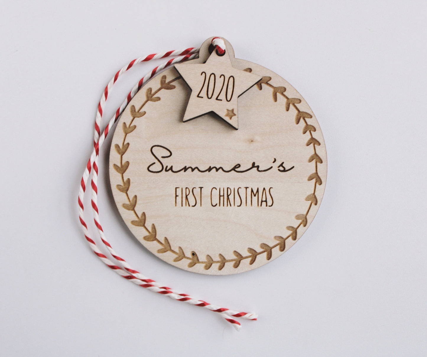 Wooden First Christmas bauble decoration