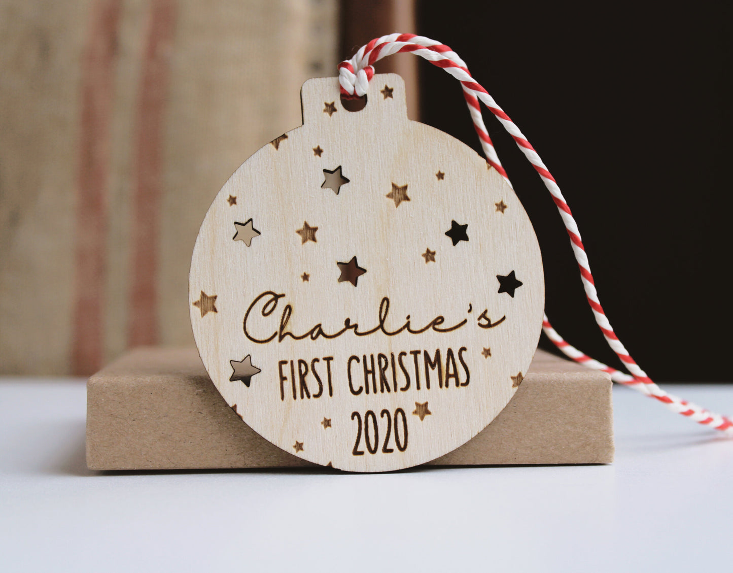 Wooden postcard with removable decoration, Christmas letterbox gift