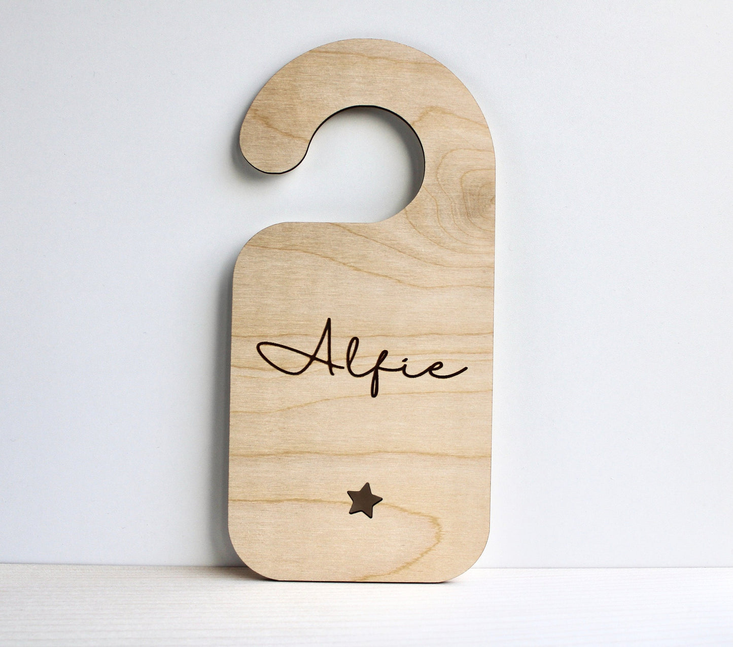 Wooden baby name door hanger with star/heart cut-out