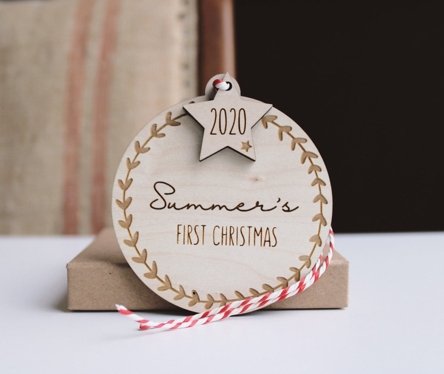 Personalised First Christmas bauble decoration with star tag