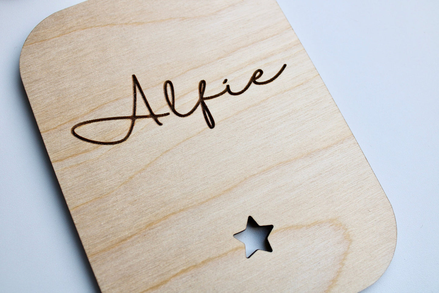 Wooden baby name door hanger with star/heart cut-out