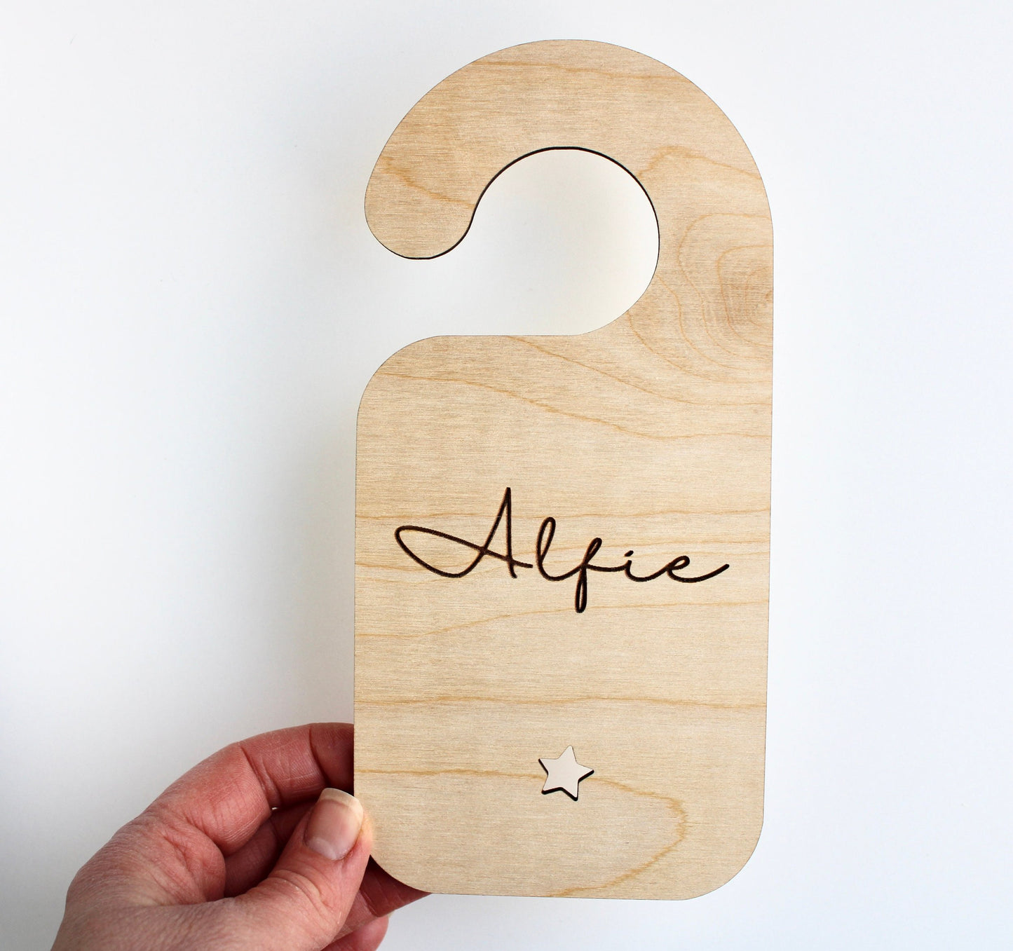 Wooden baby name door hanger with star/heart cut-out