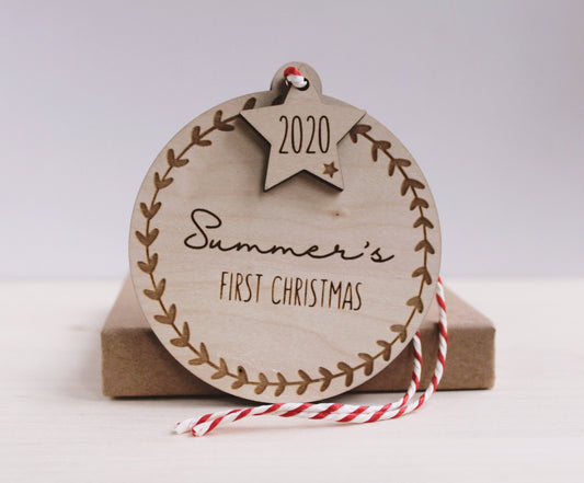 Personalised First Christmas bauble decoration with star tag