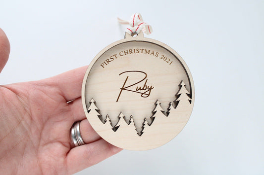 First Christmas bauble decoration with tree design