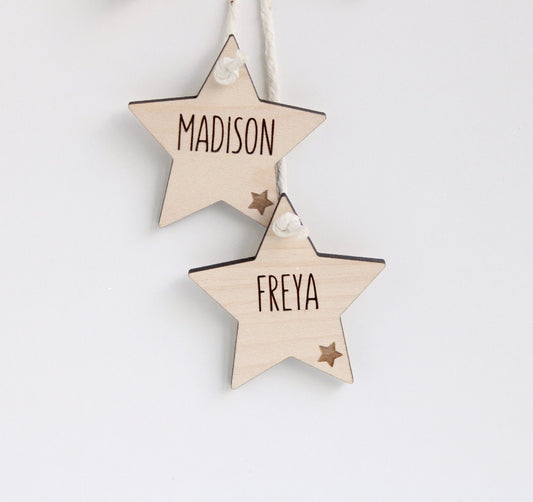 Wood nursery star garland with personalised stars