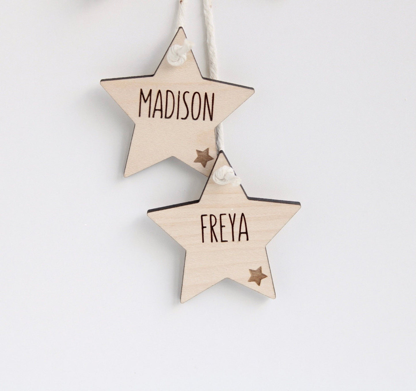 Wood nursery star garland with personalised stars